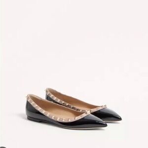 Valentino Garavani Black Flats with Gold Trim